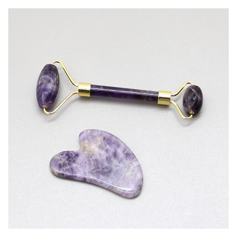 Double Headed Purple Jade Roller Guasha Scraper Set JAR101P GSB 001P.....