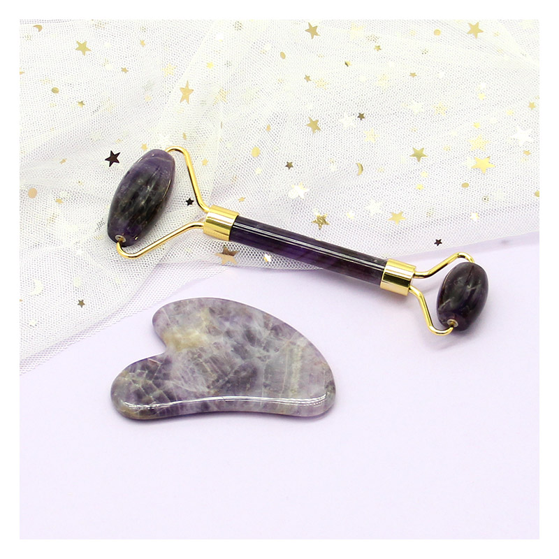 Double Headed Purple Jade Roller Guasha Scraper Set JAR101P GSB 001P....