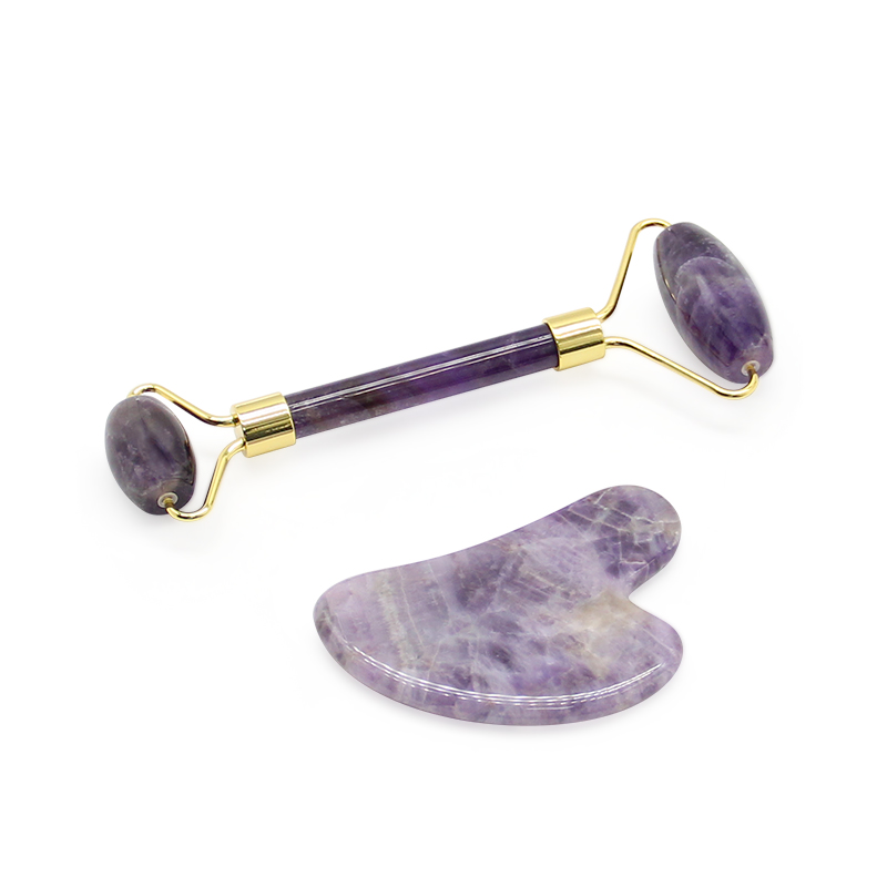 Double Headed Purple Jade Roller Guasha Scraper Set JAR101P GSB 001P..