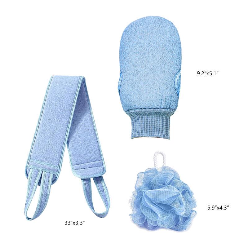 3 in 1 Bath Sponge Set for Shower Exfoliating Glove Mesh Puff Lo