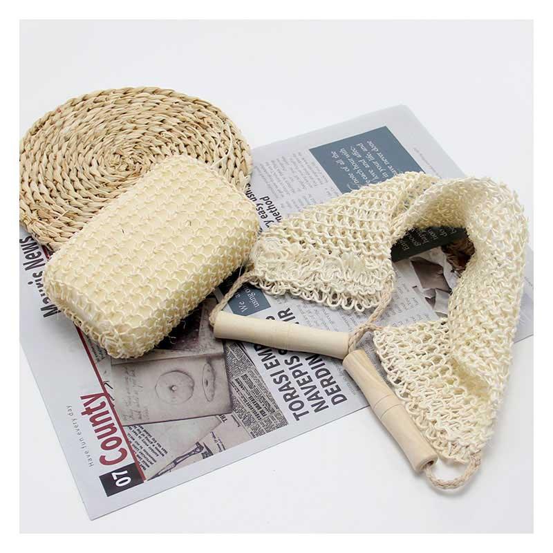 Long Natural Exfoliating Hemp Body Scrubber Back Shower Bath Belt and Mitt Set 43486...