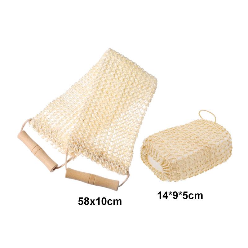 Long Natural Exfoliating Hemp Body Scrubber Back Shower Bath Belt and Mitt Set 43486