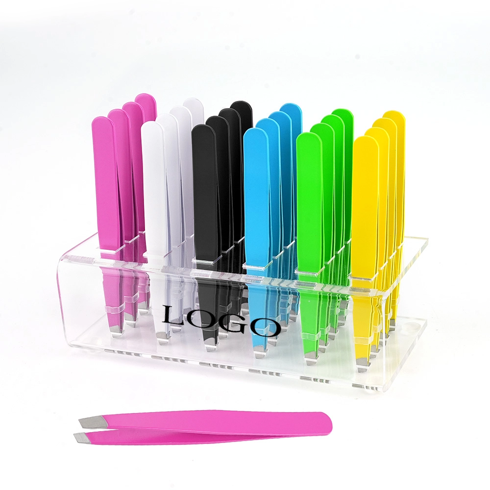 Precision Stainless Steel Eyebrow Tweezers - Slant Tip DTW-2096