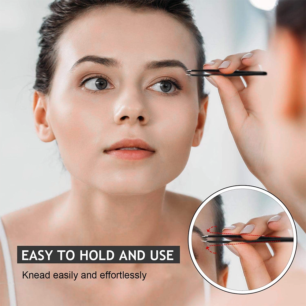 Precision Stainless Steel Eyebrow Tweezers - Slant Tip DTW-2096