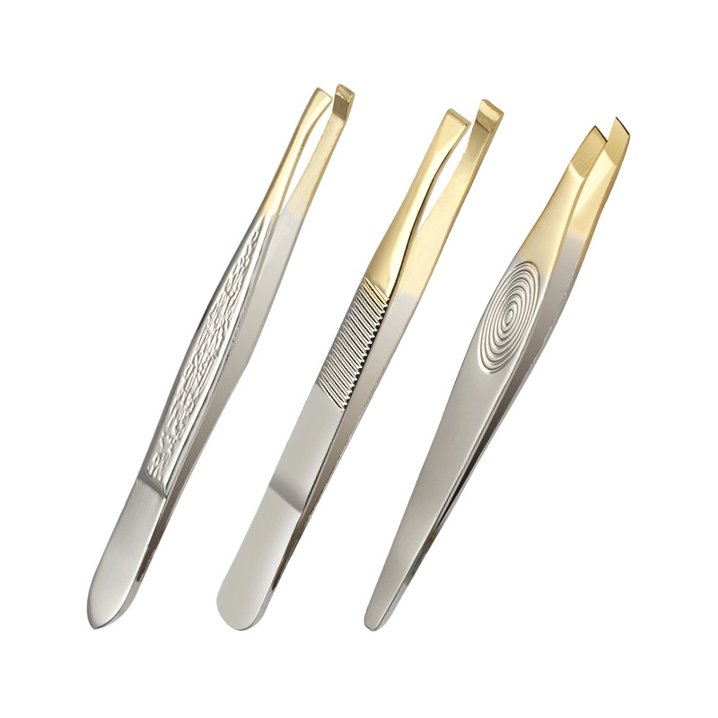 01 Gold Edge Stainless Steel Slant Tweezer Professional Precision Eyebrow Tweezer Easy Grip Gold Plated Tip Facial Hair Removal Beauty Tool Gift TW 03BG TW 08BG TW 21AGB