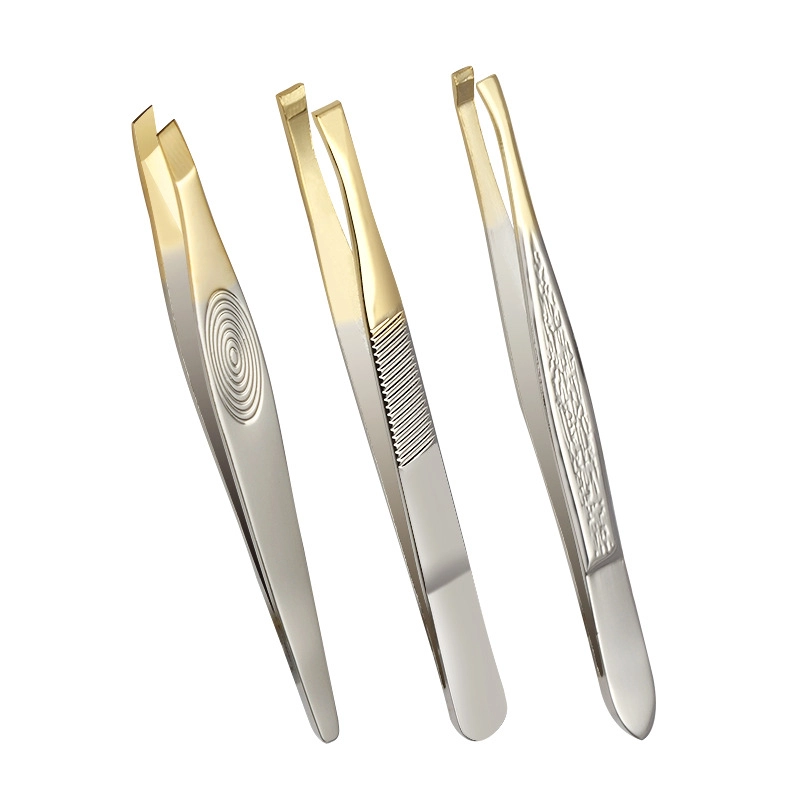 02 Gold Edge Stainless Steel Slant Tweezer Professional Precision Eyebrow Tweezer Easy Grip Gold Plated Tip Facial Hair Removal Beauty Tool Gift TW 03BG TW 08BG TW 21AGB