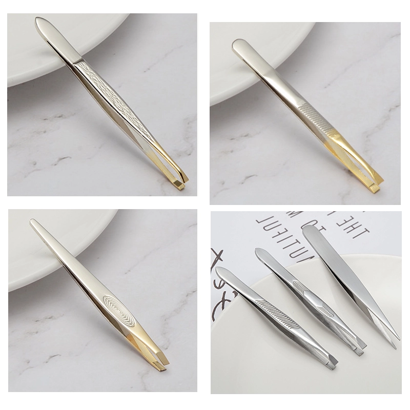 05 Gold Edge Stainless Steel Slant Tweezer Professional Precision Eyebrow Tweezer Easy Grip Gold Plated Tip Facial Hair Removal Beauty Tool Gift TW 03BG TW 08BG TW 21AGB