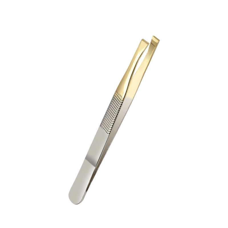 08 Gold Edge Stainless Steel Slant Tweezer Professional Precision Eyebrow Tweezer Easy Grip Gold Plated Tip Facial Hair Removal Beauty Tool Gift TW 03BG TW 08BG TW 21AGB