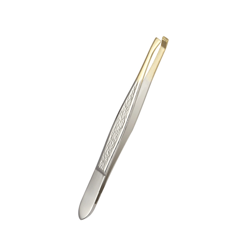 09 Gold Edge Stainless Steel Slant Tweezer Professional Precision Eyebrow Tweezer Easy Grip Gold Plated Tip Facial Hair Removal Beauty Tool Gift TW 03BG TW 08BG TW 21AGB