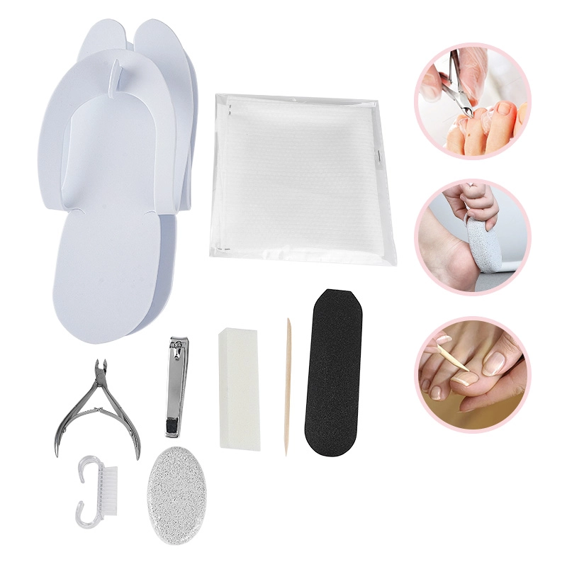 04 Disposable 9 Piece Manicure Pedicure Kit Professional Salon Nail Care Set with Wooden Sticks, Nail Clippers & EVA Toe Separators MS 10815