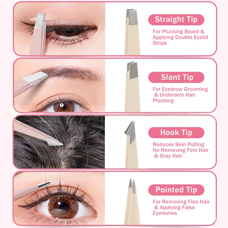 4Pcs Professional Stainless Steel Eyebrow Tweezer Set with Mirror Travel Case TW-5596