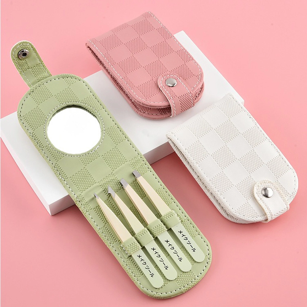 10 Professional 4pcs Stainless Steel Eyebrow Tweezer Set in PU Leather Case with Mirror Precision Grooming Kit for Perfect Brows Travel Friendly Beauty Tool TW 5526